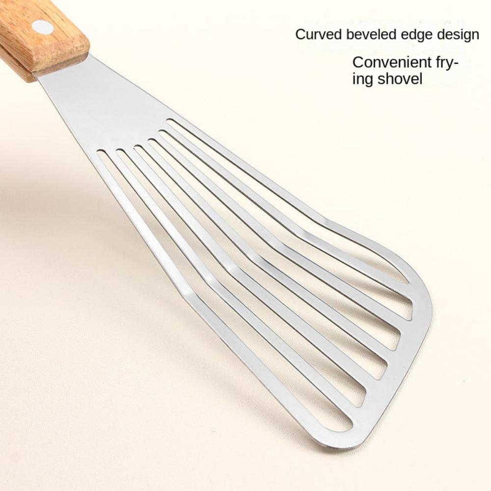 Wooden Handle Fish Frying Shovel Stainless Steel Flipping Frying Spatulas Cooking