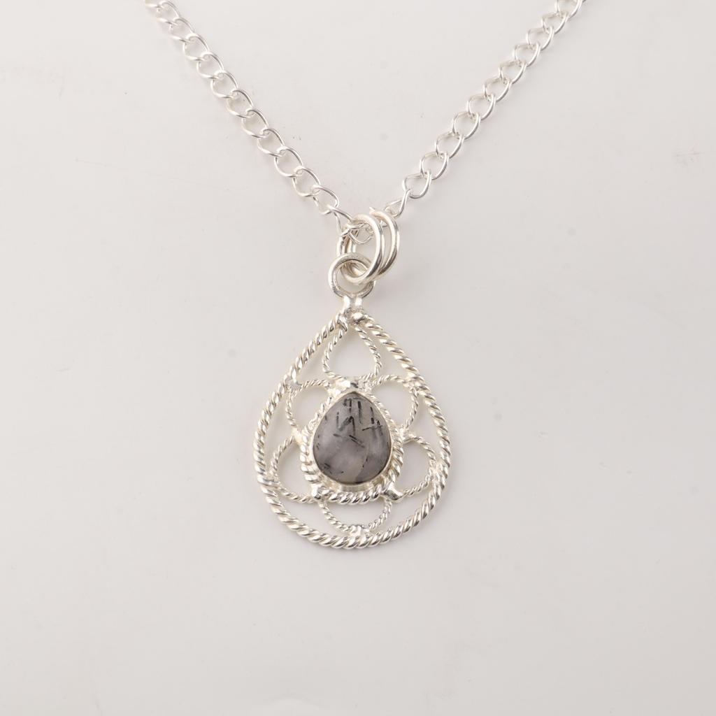 Black Rutile Gemstone 925 Sterling Silver Jewelry Designer Pendant 1.40" For Birthday Gift PP-19-20