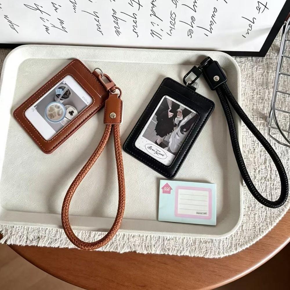 New PU Leather Photcard Holders Keychain with Lanyard ID Card Case 1 Inch Card Display Photo Frame Pendant Bag Decoration