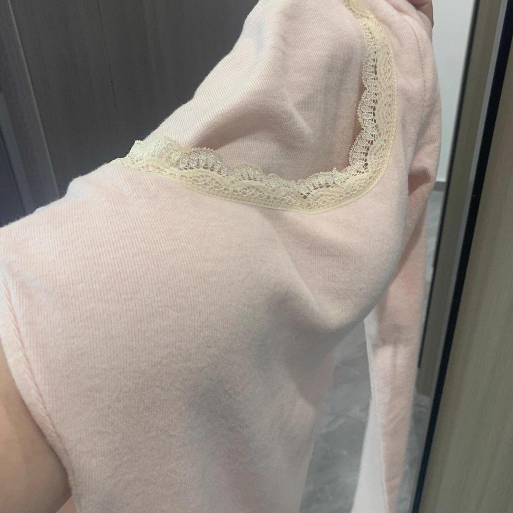 Women's Tight-Fit Lace Low Square Neck Long Sleeve Apricot T-Shirt