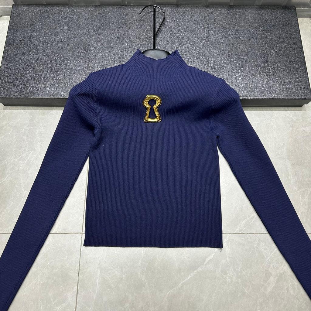 Solid Spliced Metal Buckle Slimming T Shirts for Women Turtleneck Sleeveless Minimalist T Shirt Female Fashion New