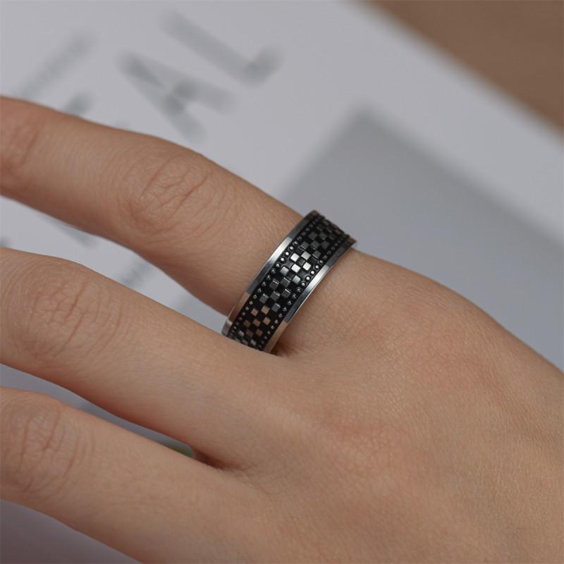 Adjustable Open Ring Men Women Vintage Punk Geometric Copper Band With Grid Retro Stylish Unisex Jewelry