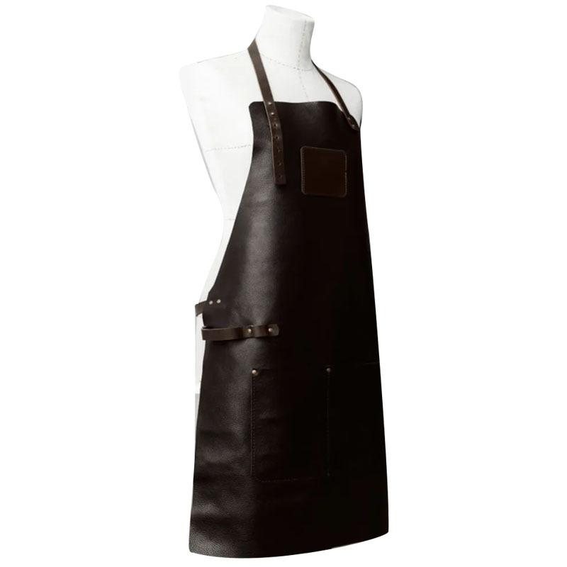 

Pu Leather Halterneck Apron Waterproof And Oilproof European And American Retro Restaurant Barista Workwear Apron темно-коричневого кольору