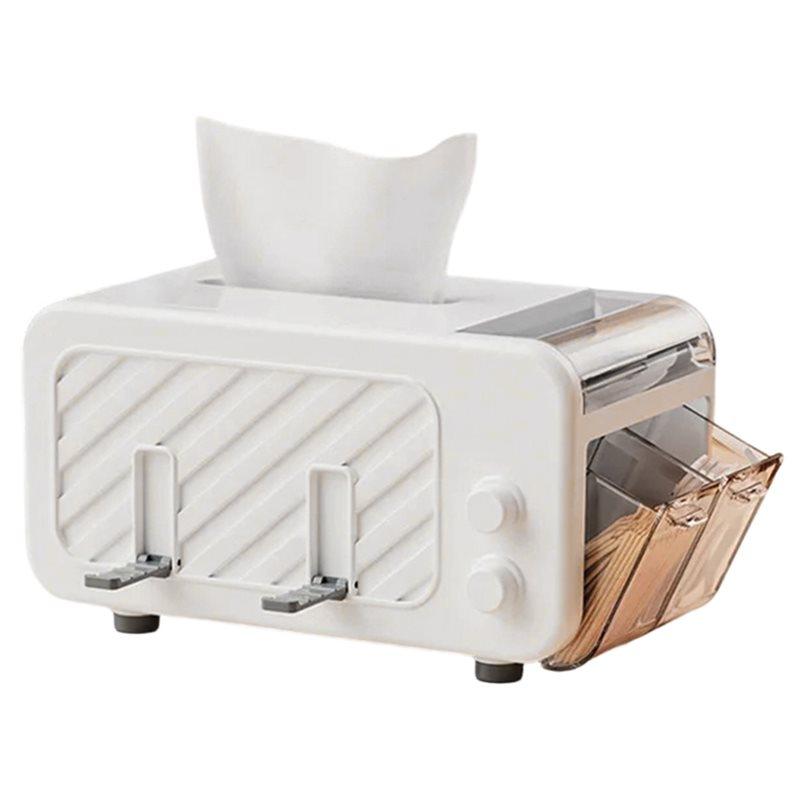 

A25F-Multifunctional Tissue Box With Phone Holder, Storage Side Drawer For Home& Office For Toothpick Wires, Smooth Pull Design белый