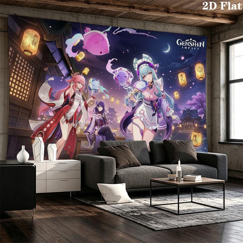 Genshin Impact Poster Wall Tapestry Aesthetic Wall Hanging Printed Fabric Blanket Decorative Tapestries for Bedroom Living Room Home Decor
