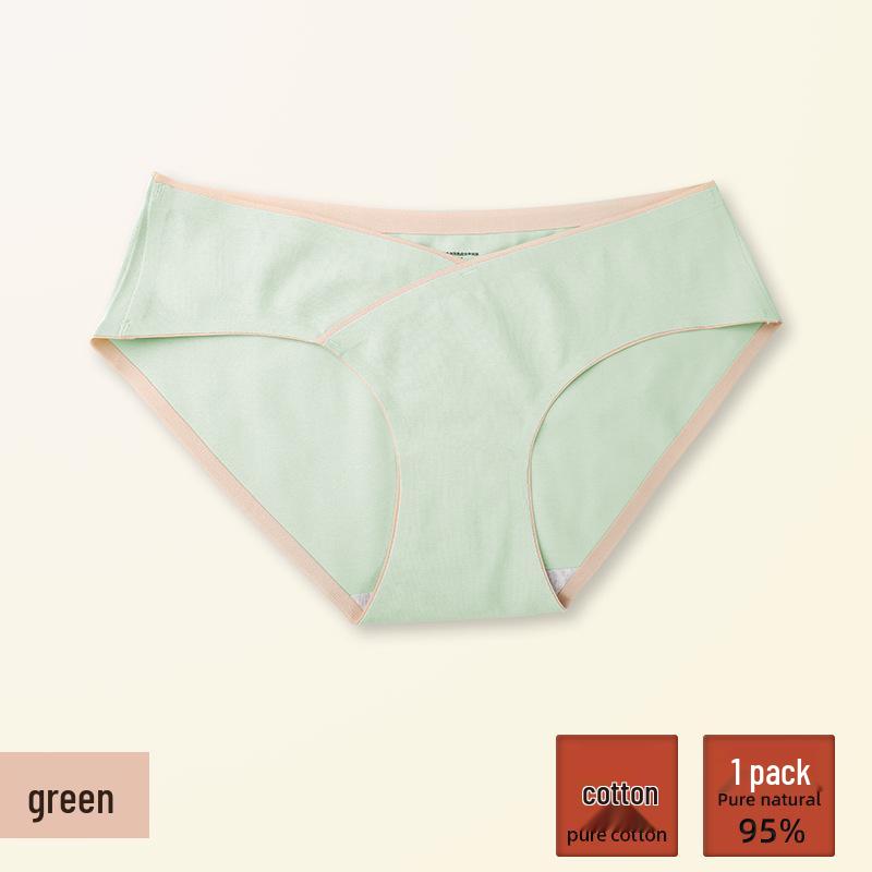 

Бесшовные трусики для беременных из чистого хлопка с V-образным вырезом и низкой посадкой, с поддержкой живота - Большой размер для середины и конца беременности M зелёный