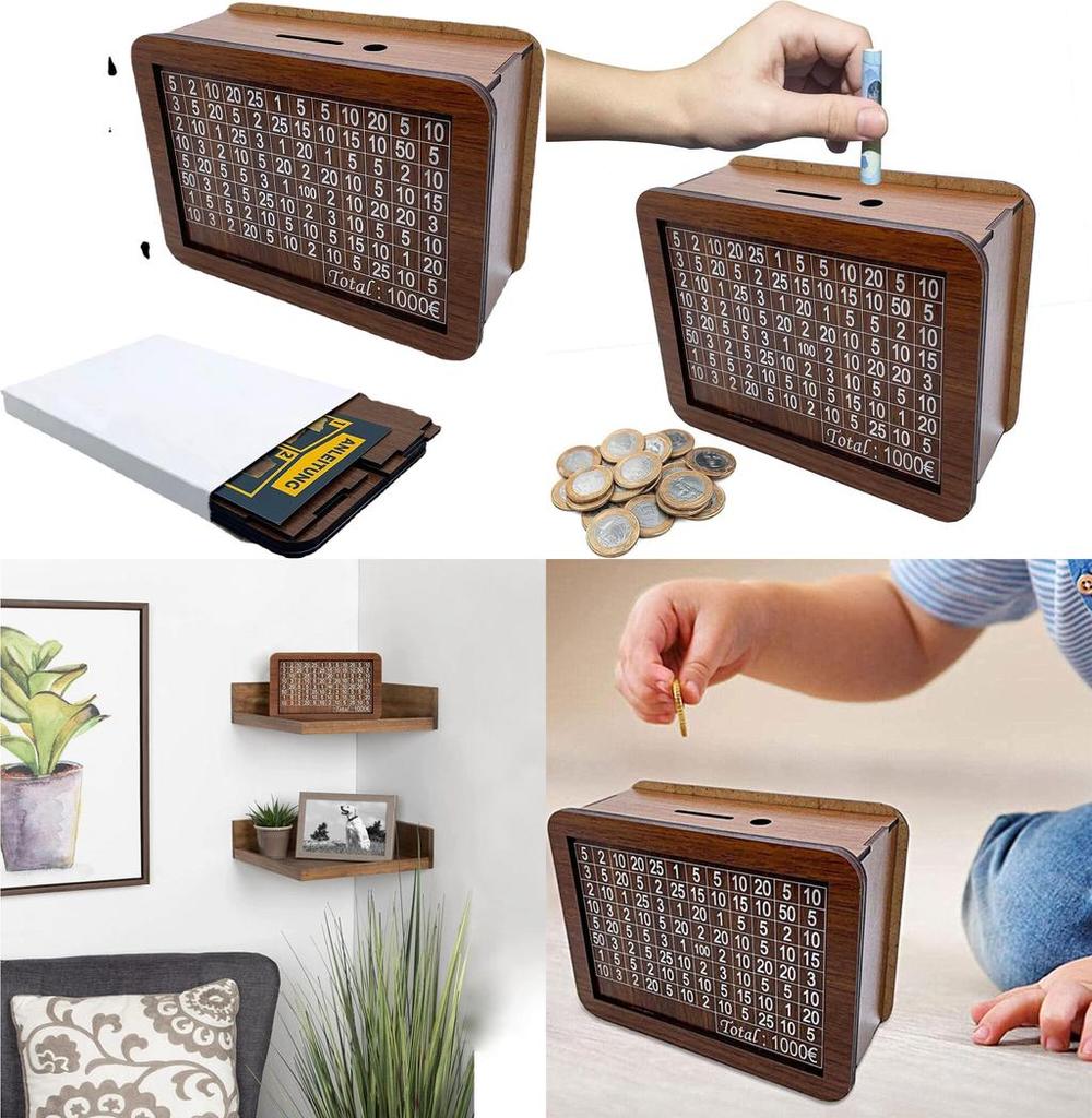 Money Box With Counter Minimalist Wooden Craft For Home Brown