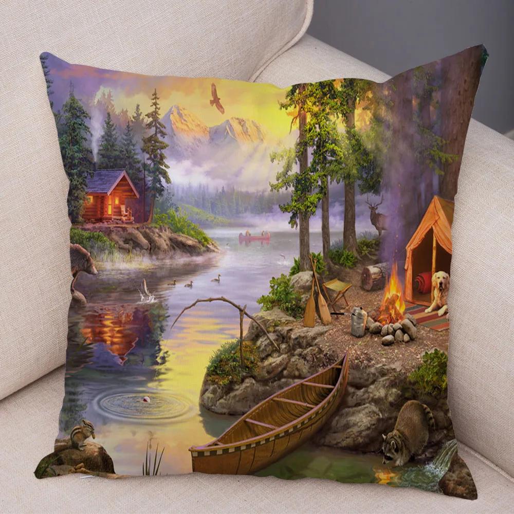 Vintage Colorful Style Coconut Tree Pillow Cover Country House Landscape  Sofa Car Office Cushion  Home Decor
