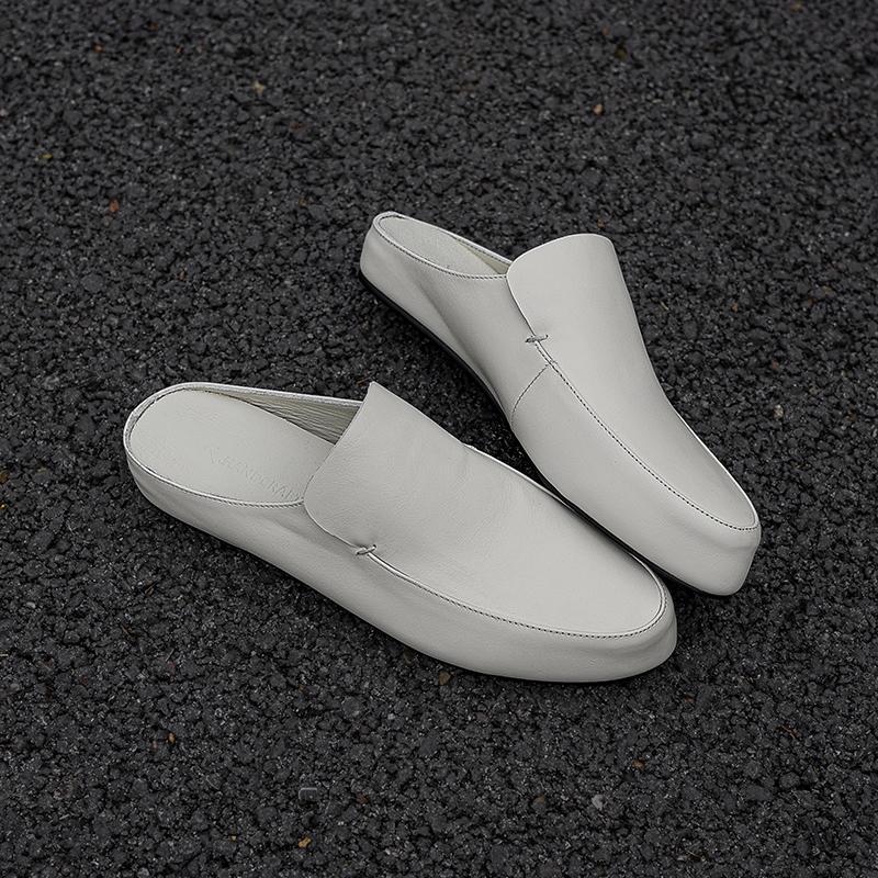 Fashion Round Toe Cow Leather Covered Toe Slippers Women Wedges Heels Leisure Soft Leather Mules Female Quality Brand Classic Slipper