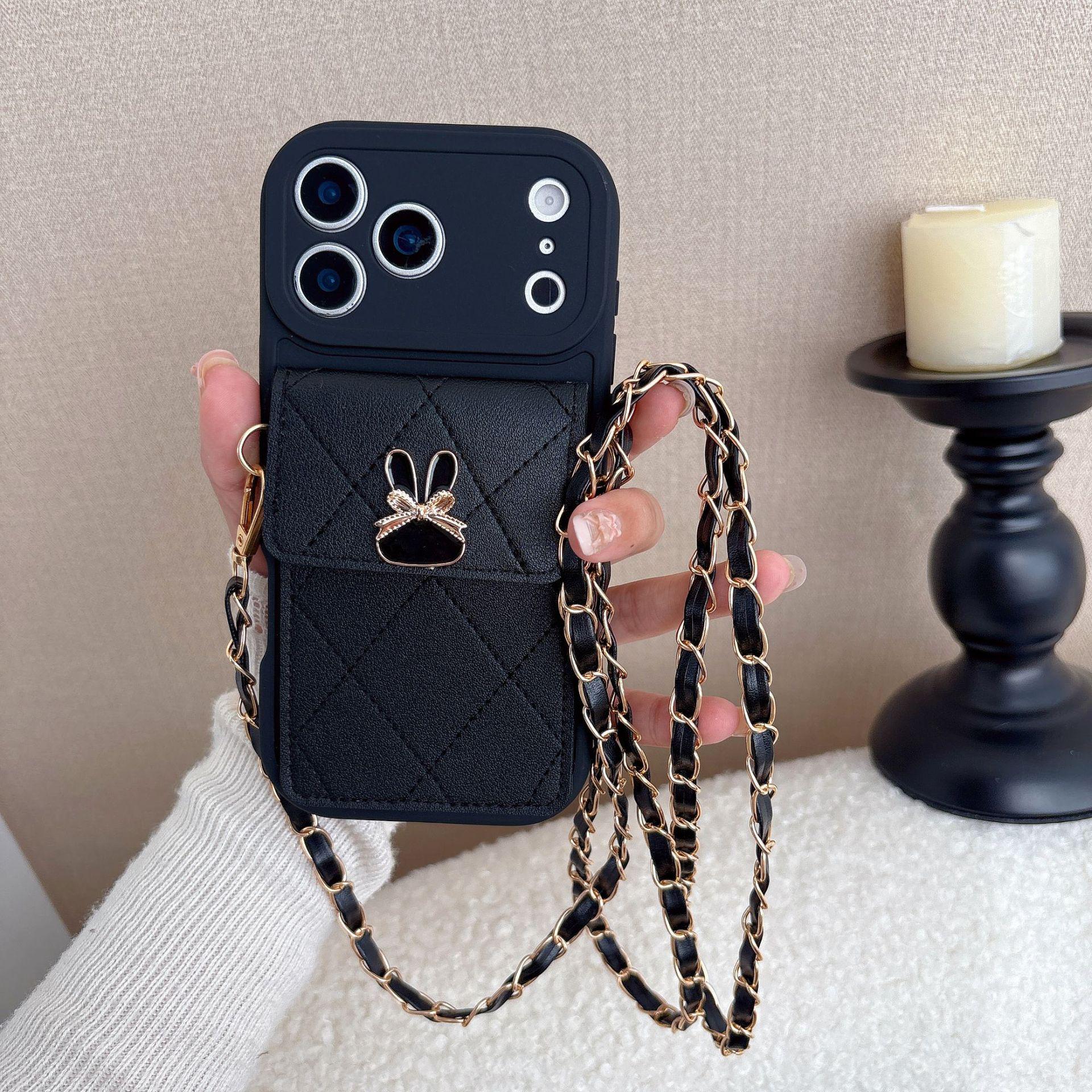 

Diamond Pattern Rabbit Card Holder & Crossbody Coin Purse Compatible with Apple 17 Pro Max, 16, & 15 Protective Cases iPhone 13 Pro Max