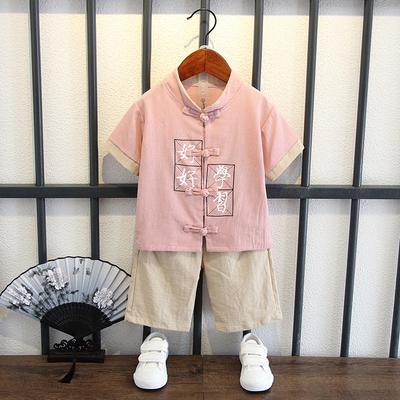 Boys Summer Hanbok Two-piece Suit Kids Chinese Style Short-sleeved Cotton Linen Tang Suit Breathable Casual Outfit For Baby Children