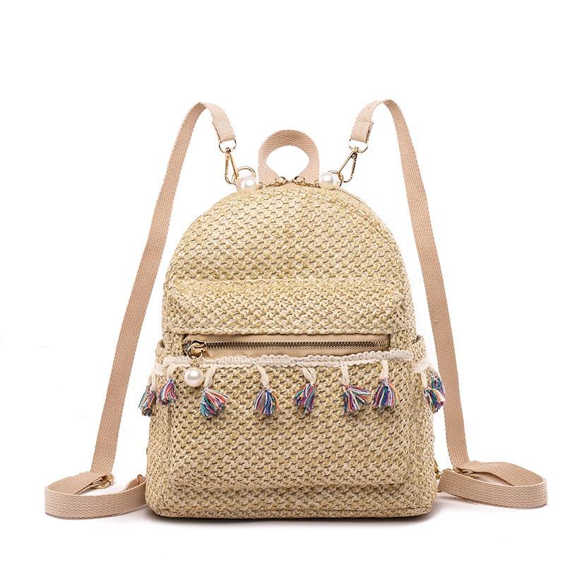 Backpack Small Schoolbag Female Student Simple Small Fresh Grass Woven Backpack Simple and Versatile