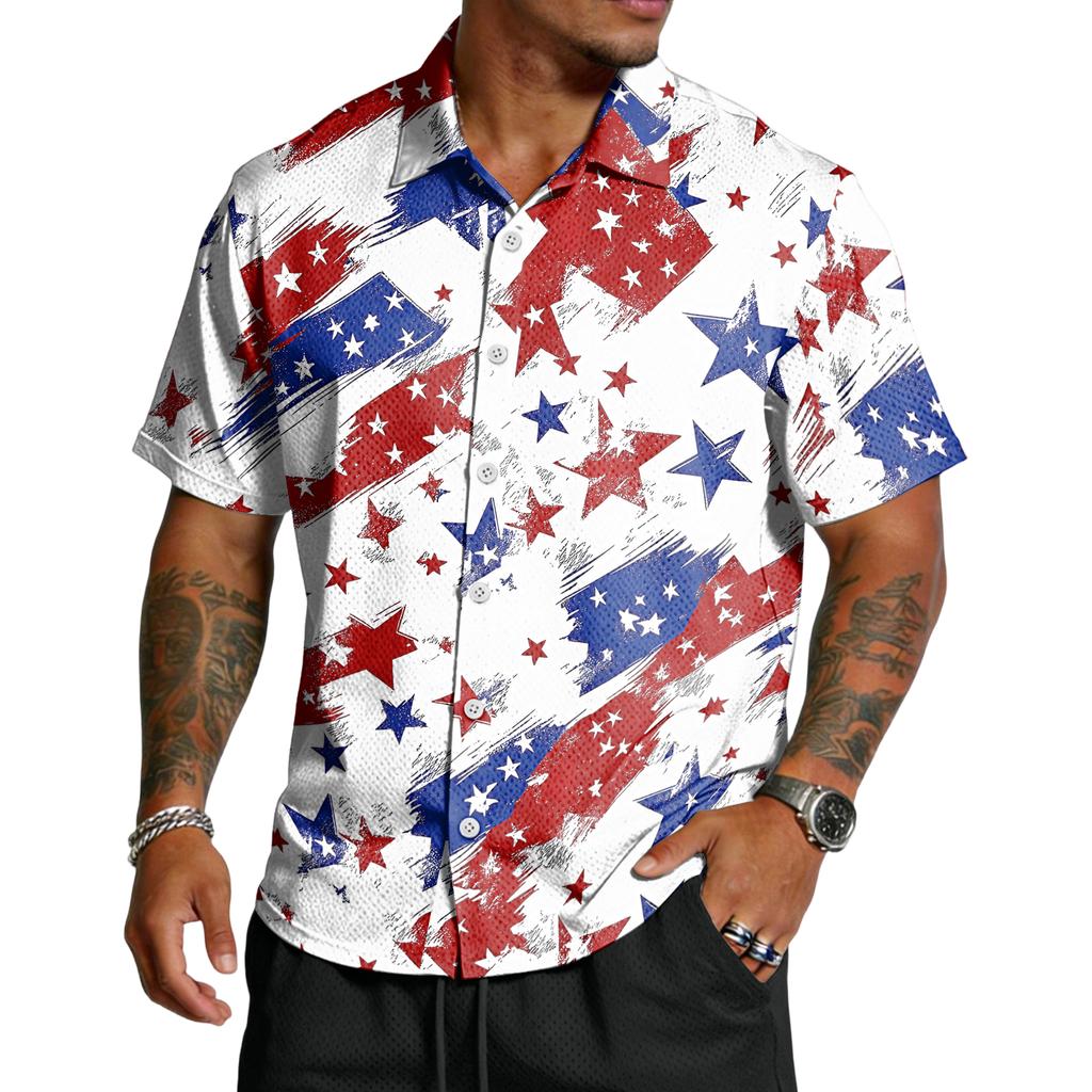 Men's Casual Independence Day Printed Lar Lightweight Breathable Short Sleeve Shirt