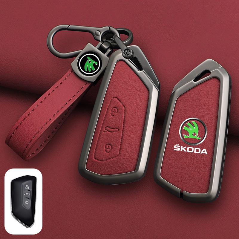 Leather Car Remote Key Case Full Cover Protector Holder Shell Fob For Skoda Superb A7 Kodiaq Octavia A7 A8 Keychain Accessories HJ1