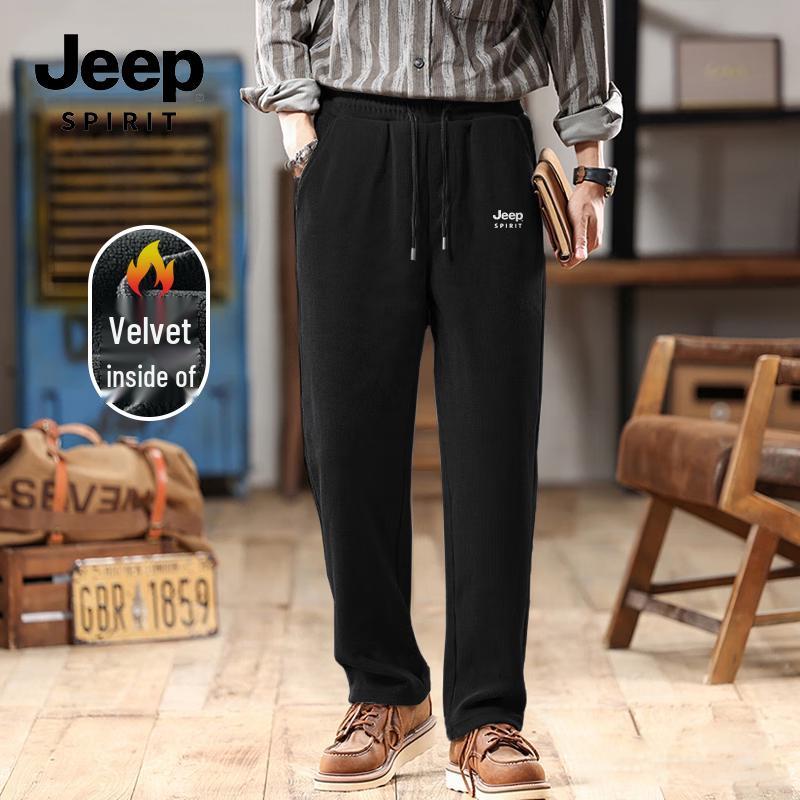 JEEP SPIRIT Men's Winter Chenille Fleece-Lined Straight-Leg Casual Pants