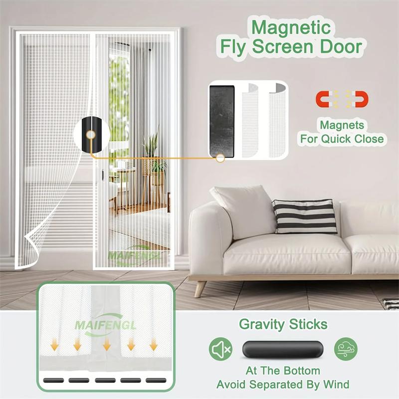 Magnetic Mosquito Door Curtain - Strong Magnet Design,Easy Install & Clean Breathable Polyester Mesh for Home Bedroom Kitchen