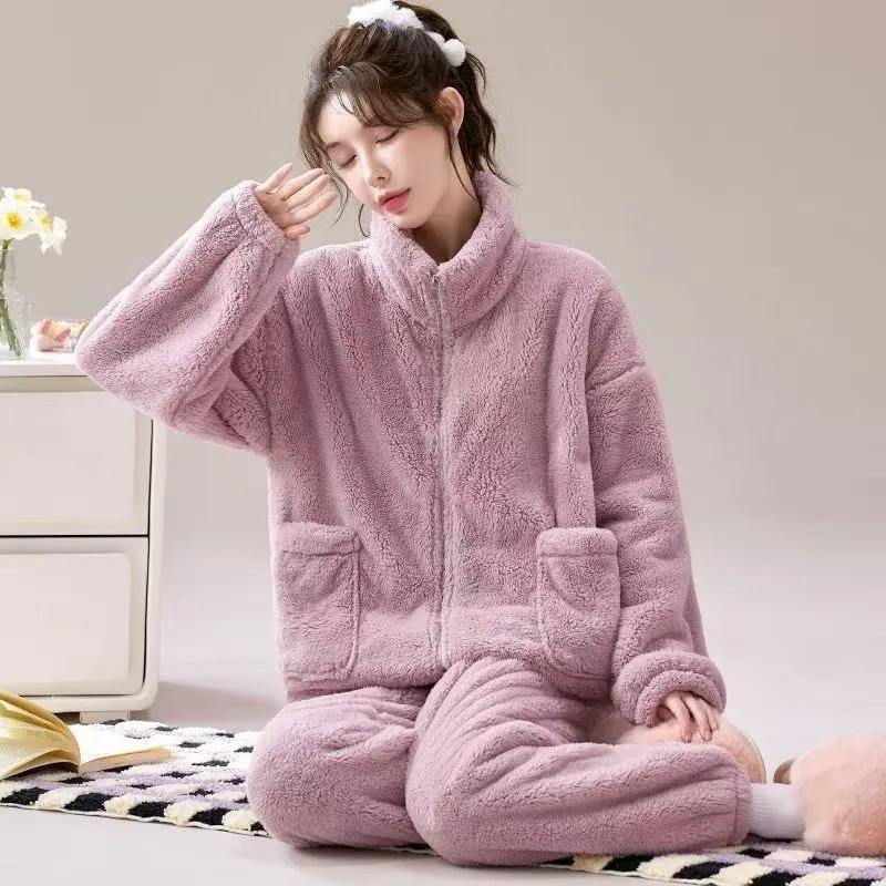 

Женская пижама, Коралловый флис, Можно носить на улице, Плюс бархат, Утолщенный флис снежинка , Осень и зима, Однотонная домашняя одежда L светло-фиолетовый