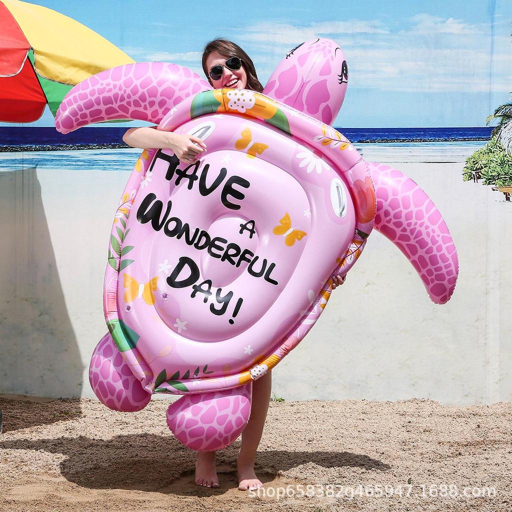 Pink Sea Turtle Inflatable Raft for Adults - Large Floating and Riding Raft