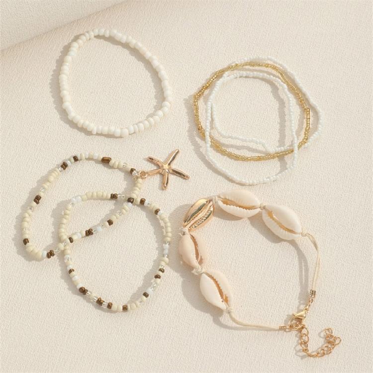 7Pieces Handmade Ocean Bead Bracelet Set Party Jewelry Chain Wristband Resin and Shell Texture for Party and Celebration