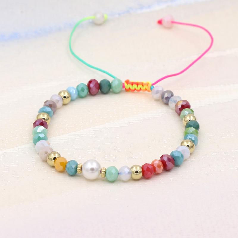 Colorful Crystal & Faux Pearl Adjustable Bead Bracelet, 6mm Beads