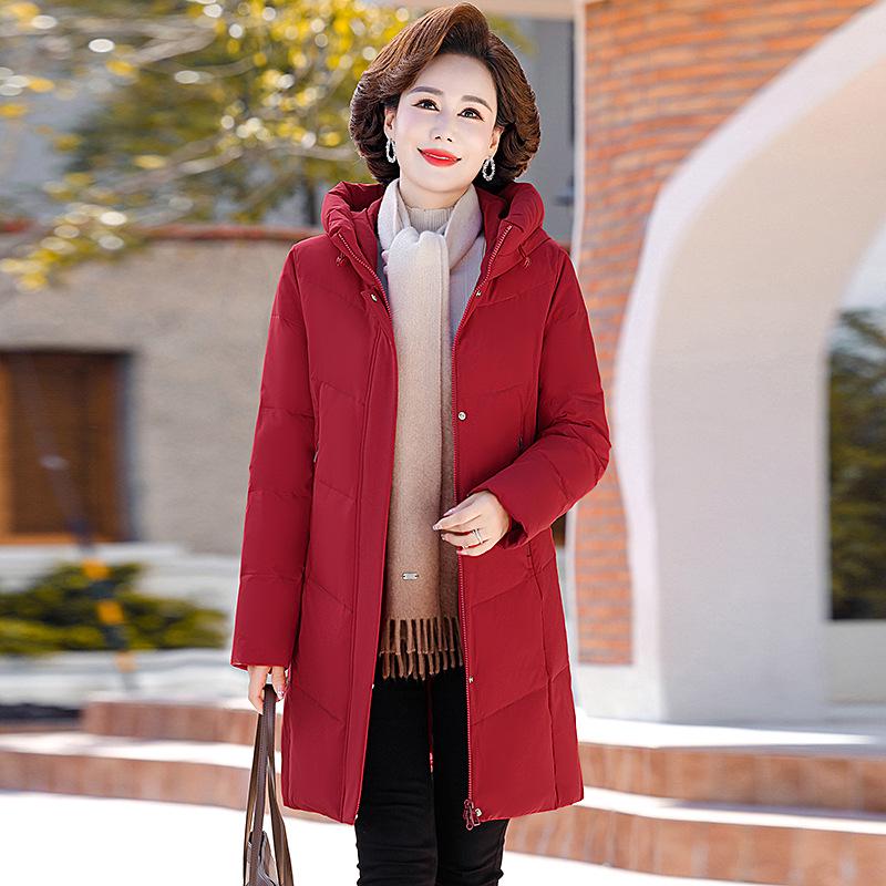 2025 Women's Hooded Mid-Length Winter Down Jacket for Middle-aged and Elderly Mothers