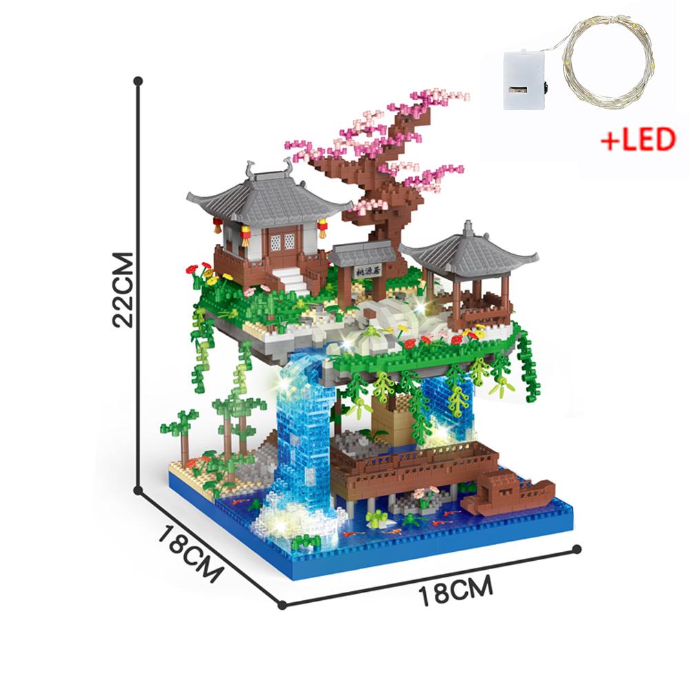 2008pcs DIY Discoloration Cherry Blossom Flower Pink Tree House Train Assembly Building Blocks Classic Model Bricks Sets Kid