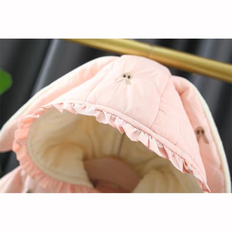 Winter Cartoon Rabbit Long Sleeved Baby Girl Coat Pink Thick Warm Children's