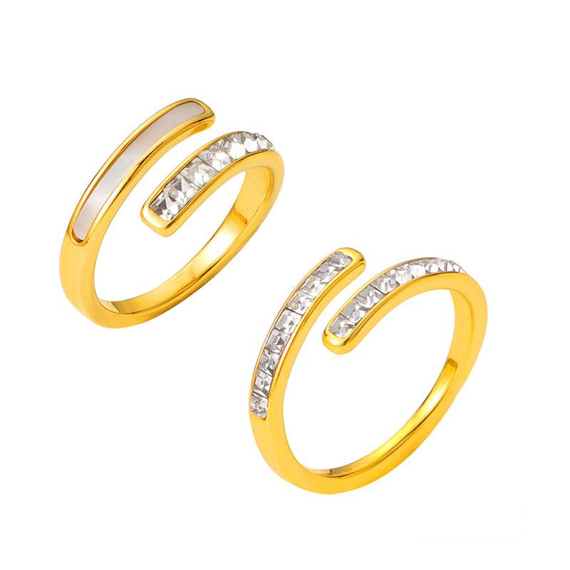 Retro Fashion Inlaid Zircon Bright Open White Shell Titanium Steel Ring Women's Ring Index Finger Ring High-end Accessories