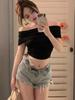Summer Women Sleeveless  T Shirts Cotton Solid T-shirt Off Shoulder High Waist Crop Top Tee Female Casual T Shirt