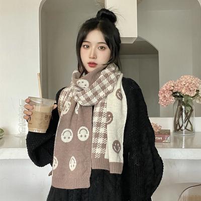 2022 New Double-sided Smiley Face Scarf Women Thickened Warmth All-match Winter Wool Knitted Cute Fashion Scarf