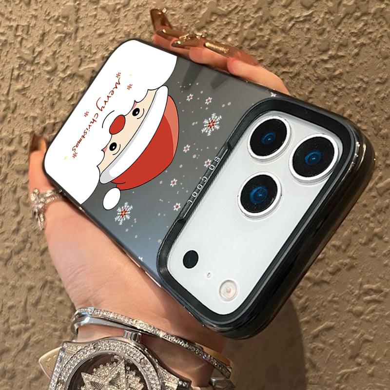 Peeking Santa and Christmas Pattern IMD Case for iPhone 17 16 15 14 Pro Max 13 Shockproof Hard Cover with Permanent Design