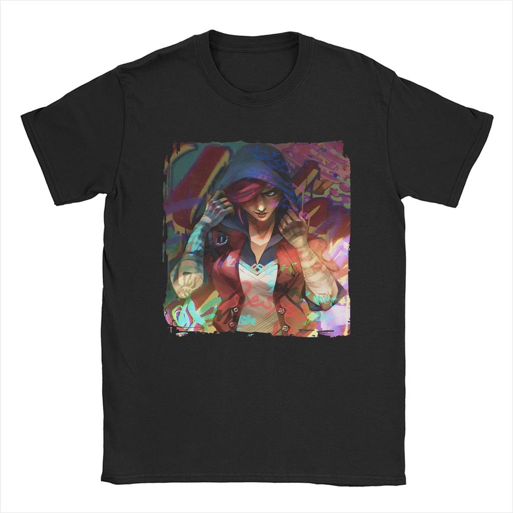 Erstaunliches Arcane Vi Spiel Violett Charakter Filme T-Shirt Herren 100% Baumwolle T-Shirt Anime Kurzarm T-Shirt Übergröße Kleidung