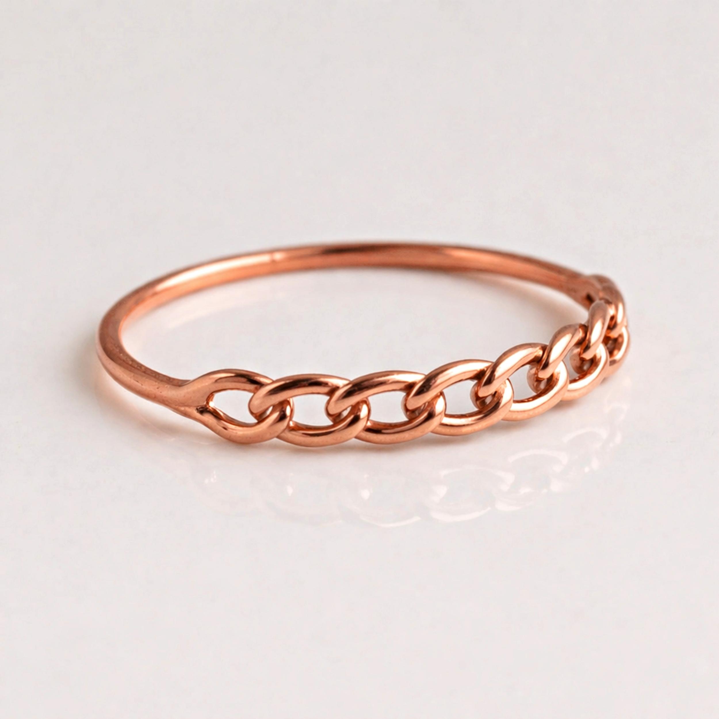 Кольцо-цепь из чистой меди, Изящное минималистичное кольцо-ободок, Полуцепное кольцо для штабелирования, Тонкое кольцо-звено из меди, Ручная работа, Деликатное кольцо 4 медный