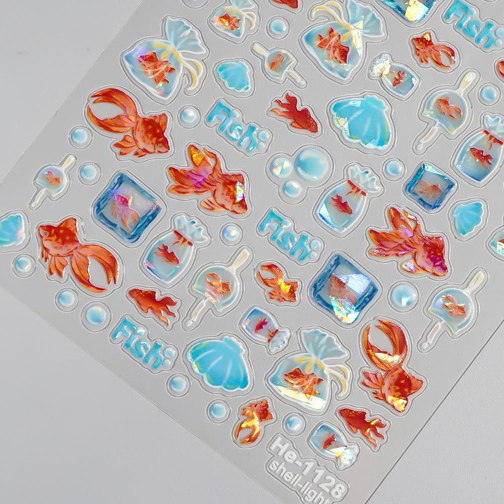

Shining Pearlescent 3D Relief Nail Stickers Cute Cartoon Goldfish Waterproof Decal for Girls Phone Case Cameras DIY Decoration 7x9cm