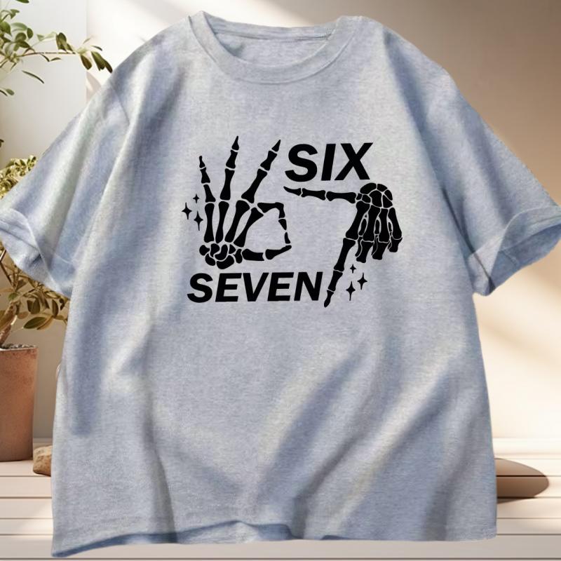 Funny Skeleton Hands T Shirt 67 Halloween TShirt Six Seven Couples Tee Men Women Cotton Short Sleeve Tshirt Vintage Clothing