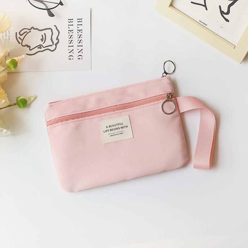 Student Nette Tragbare Doppel-schicht Handy Tasche Weibliche Handgelenk Zipper Einfarbig Kleine Frische Lippenstift Make-Up Lagerung Tasche