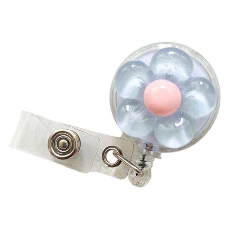 Retractable Badge Holder with Metal Pocket Clip Flower ABS Badge Holder for Student Teacher Doctor Nurse Badge Holder