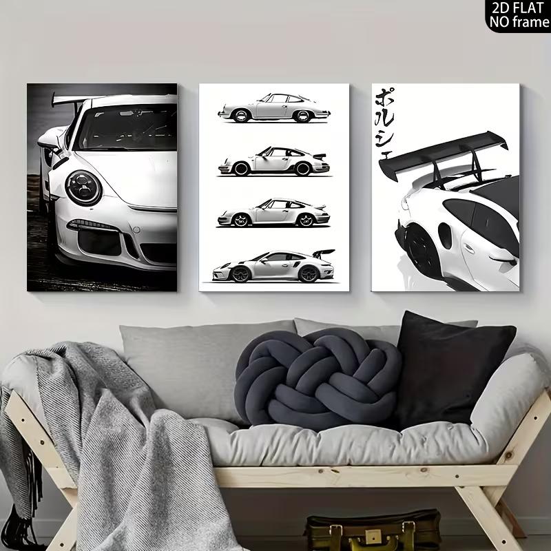Modern Luxury Sports Car Canvas Art Set Retro Cool Racing Posters, Perfect for Bedroom, Living Room or Corridor Decoration