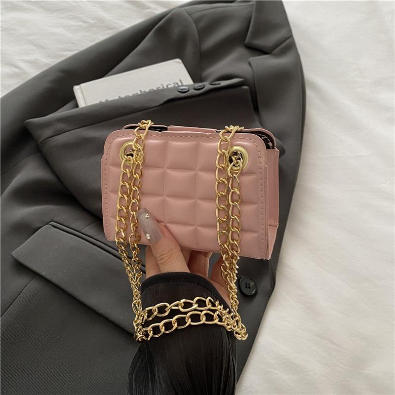 New chain checkered armpit bag women's rhombus shoulder bag trendy retro texture messenger bag