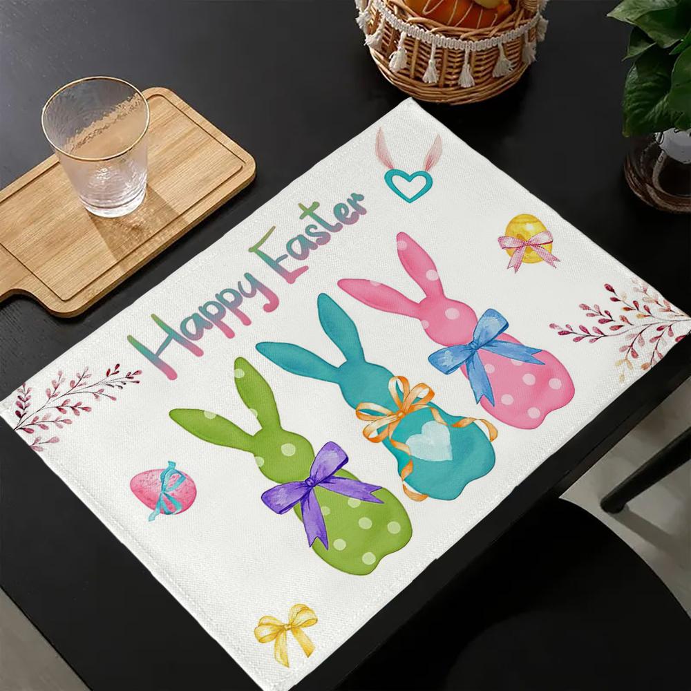 1PC Placemats, Easter Print Placemats, Table Mats Heat Resistant Coffee Place Mats, For Indoor, Outdoor, Kitchen