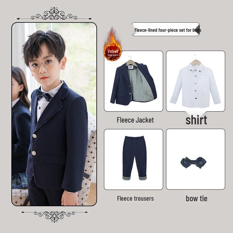 British Style Winter Uniform for Primary and Kindergarten – Children's Velvet Suit Set with Jacket