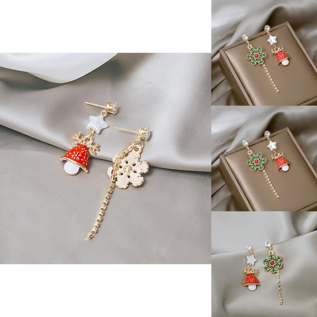 Christmas Snowflake Bell Long Earrings With Alloy Material For Holiday Party Wear
