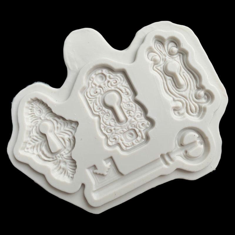 Codebook Treasure Chest Key Lock Cylinder Fondant Silicone Mold Biscuits Chocolate Clay Mould Baking Cake Decorating Tools