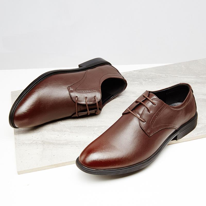 Spring and Autumn Men's Leather Shoes Men's Leather Breathable Trendy Business Formal Men's Shoes British Pointed-Toe Wedding Shoes