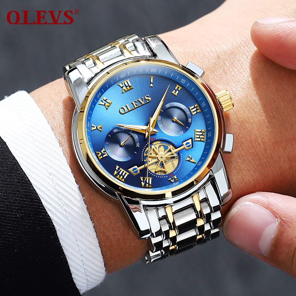OLEVS Watch Watch Stainless Steel Chronograph Waterproof Watch Black Multifunctional Analog Quartz Wristwatch with Date Display Stylish Business