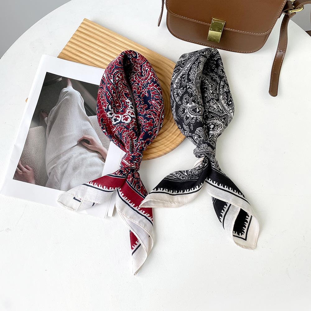 Cashew Print Silk Scarf Square Scarf Summer Atmosphere Wearing Headscarf Spring and Autumn Herringbone Pattern Square Scarf with Shirt Scarf