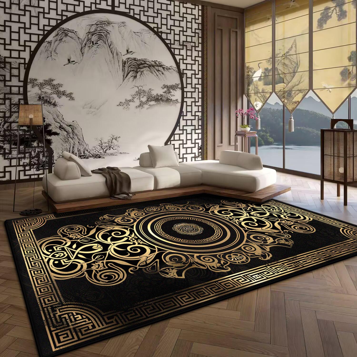 Luxe Zwart Grote Woonkamer Antislip Tapijt Kamerdecoratie Esthetisch Modern Grote Oppervlakte Kleden Wasbaar Oppervlaktekleed Badmat 60x90cm