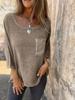 Pocket Casual Cotton and Linen Round Neck T-shirt
