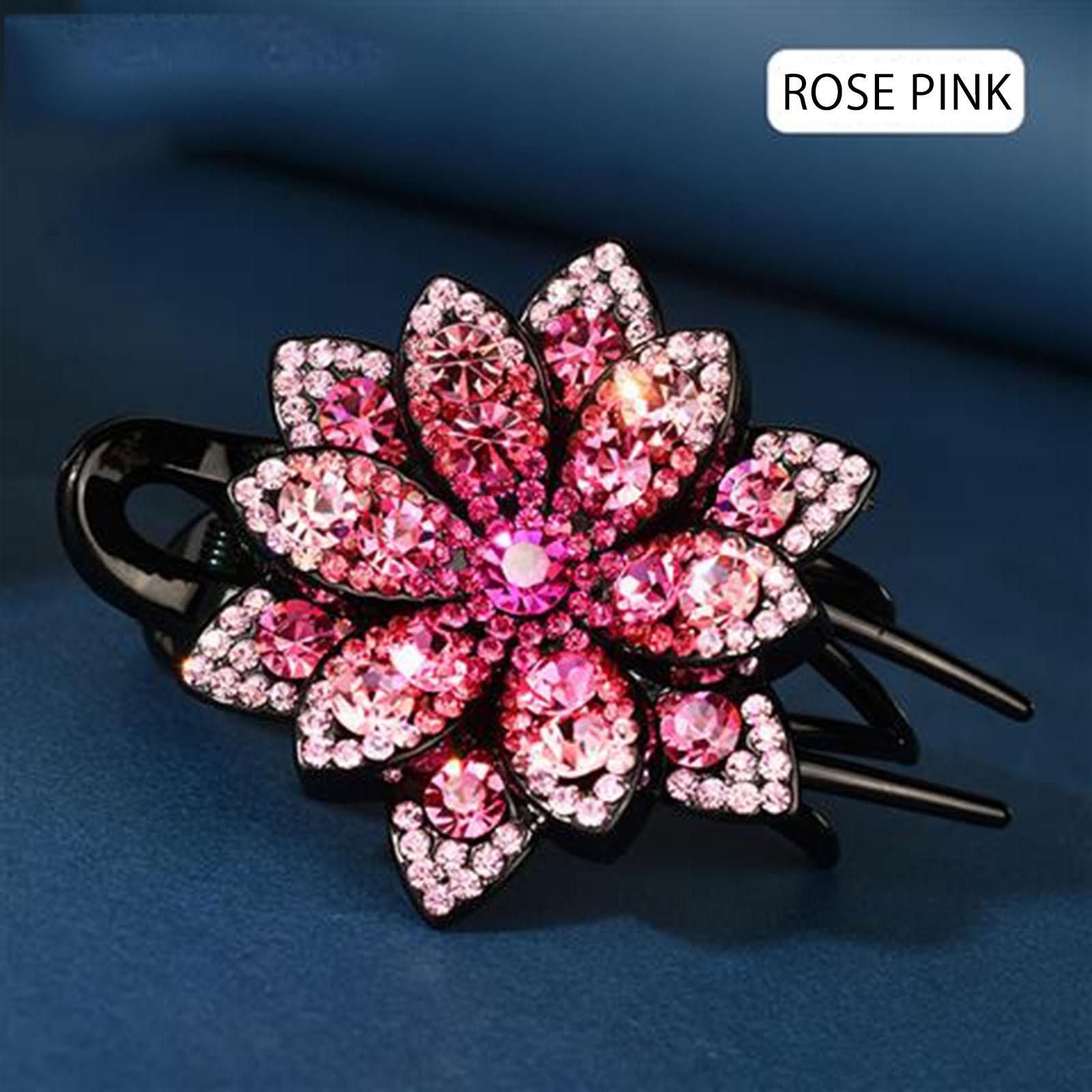 

Заколка для волос с двойным цветком, женские длинные волосы, ювелирные изделия для взрослых, толстая шпилька с кристаллами, гибкий дизайн с жемчугом A чёрный