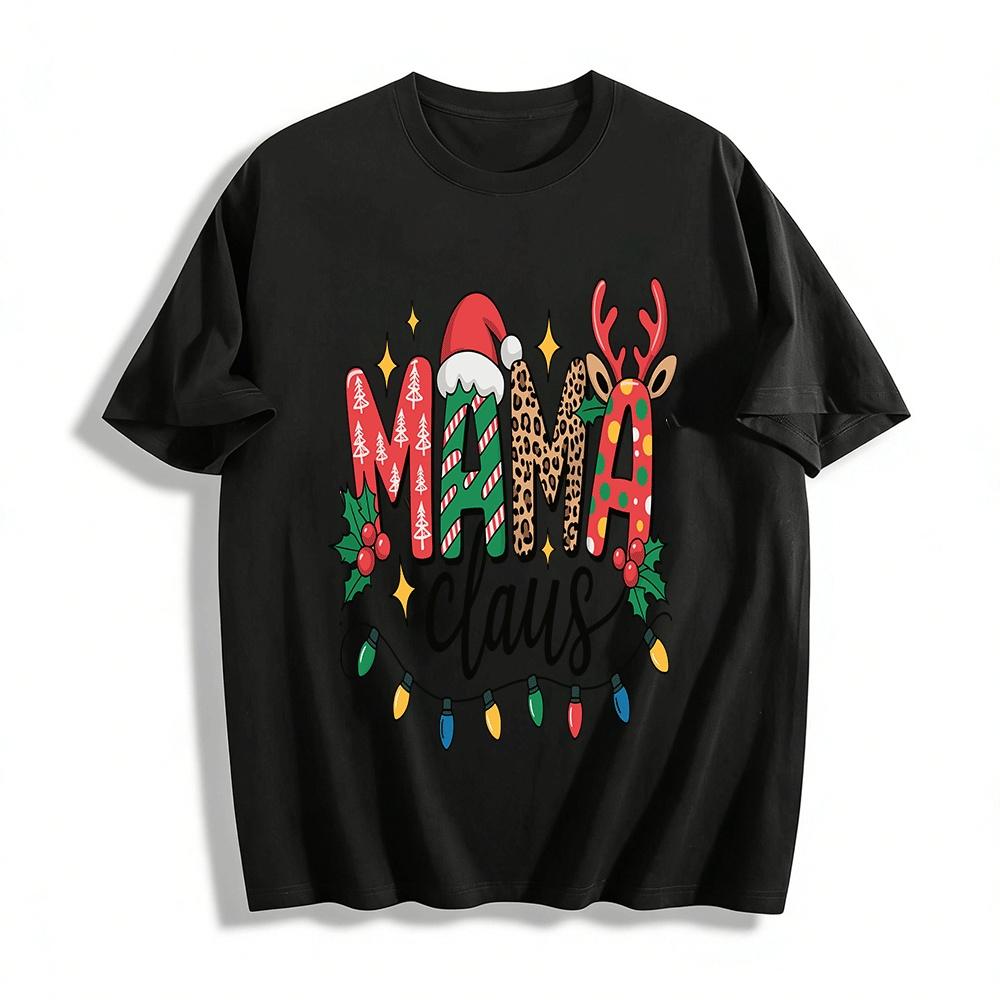Christmas Themed Mama Claus Graphic Casual Top Pure cotton T-shirt XXS